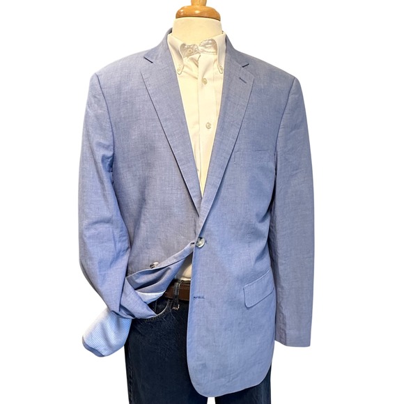 Alan Flusser Other - Alan Flusser lightweight cotton Sport Coat 44L Blue Excellent 2-Button Blazer
